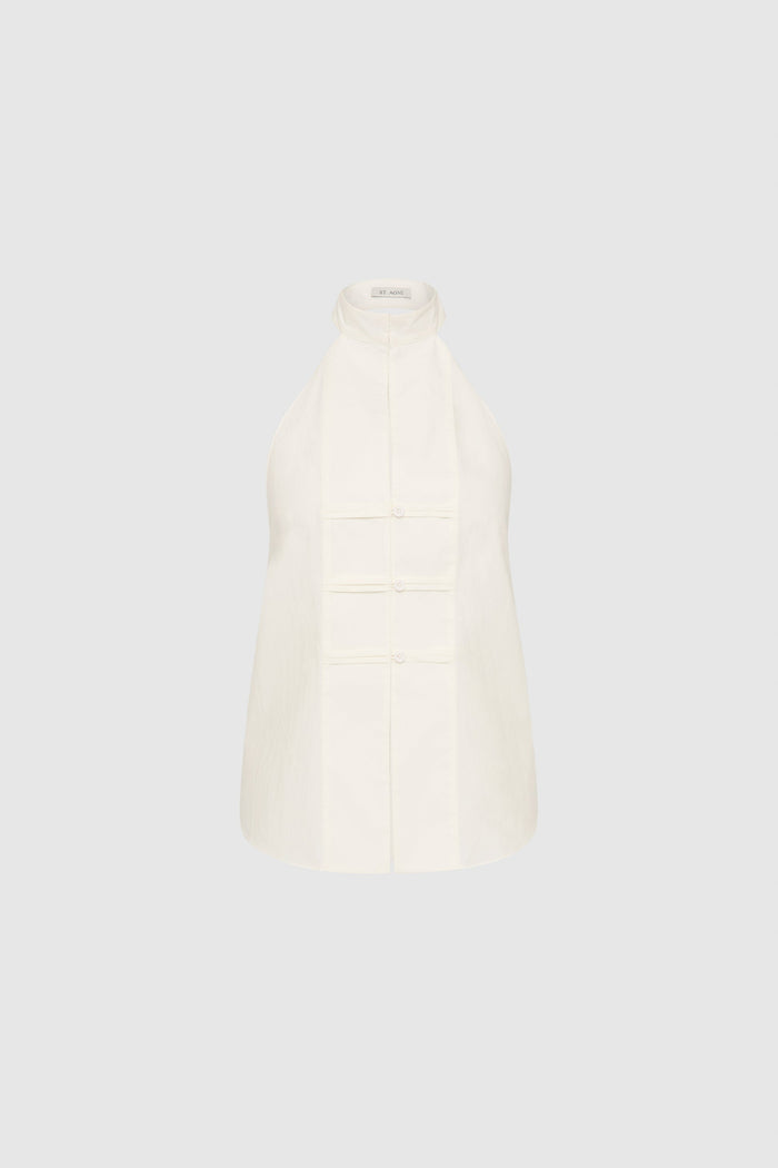 Button Detail Halter Top - Off White