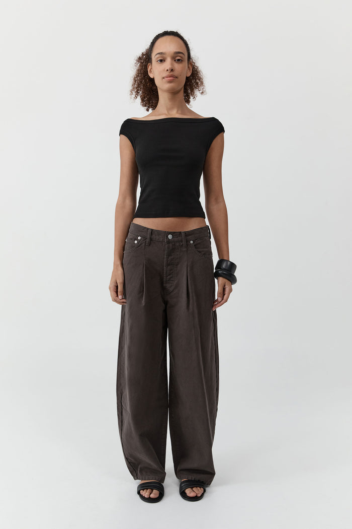 Canvas Mid Rise Barrel Jeans - Ash