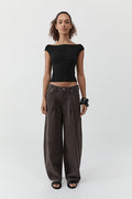 Canvas Mid Rise Barrel Jeans - Ash