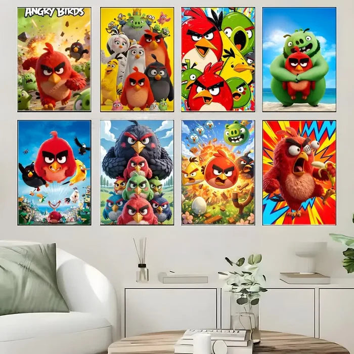 Cartoon A-Angry Birds Poster  Self-adhesive Art Waterproof Paper Sticker Coffee House Bar Room Wall Decor