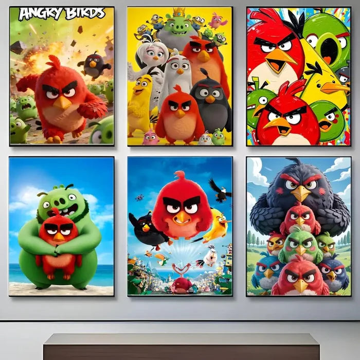 Cartoon A-Angry Birds Poster  Self-adhesive Art Waterproof Paper Sticker Coffee House Bar Room Wall Decor
