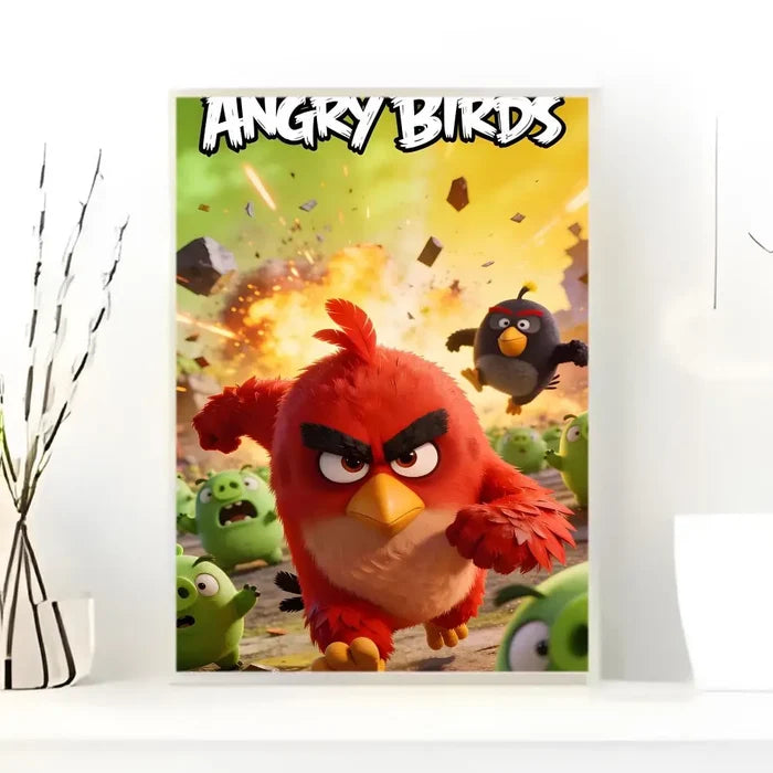Cartoon A-Angry Birds Poster  Self-adhesive Art Waterproof Paper Sticker Coffee House Bar Room Wall Decor