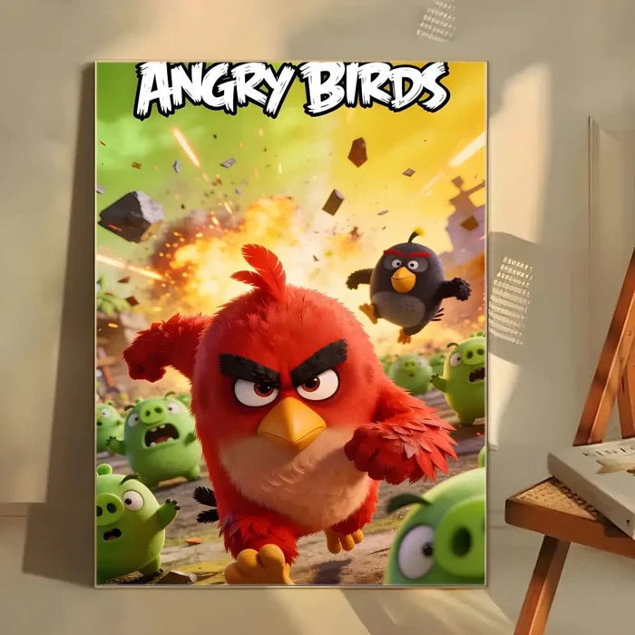 Cartoon A-Angry Birds Poster  Self-adhesive Art Waterproof Paper Sticker Coffee House Bar Room Wall Decor