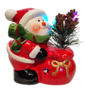 Ceramic Snowman or Santa Figurine with Santa's Sack- Lights up with Flashing Lights