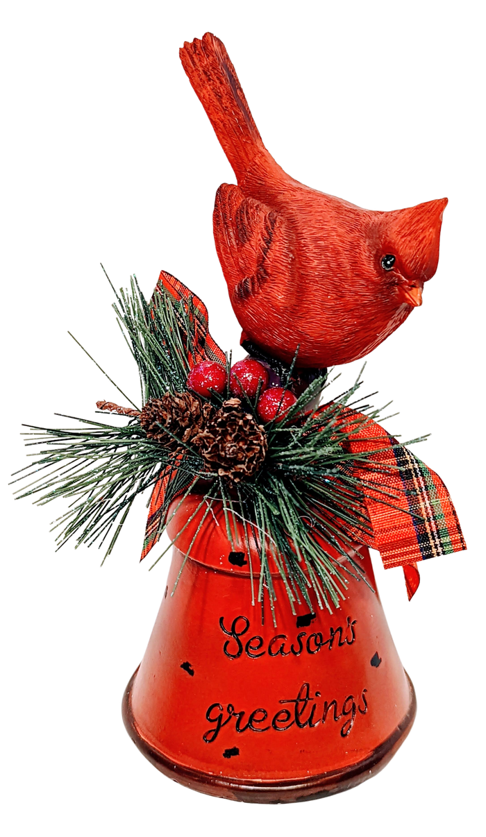 Christmas Bell with Red Cardinal - Red Bell, Green Bell or White Bell