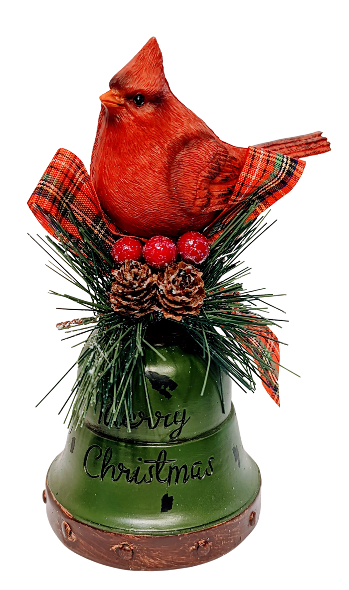 Christmas Bell with Red Cardinal - Red Bell, Green Bell or White Bell