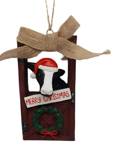 Christmas Cow In Barn Door - Merry Christmas
