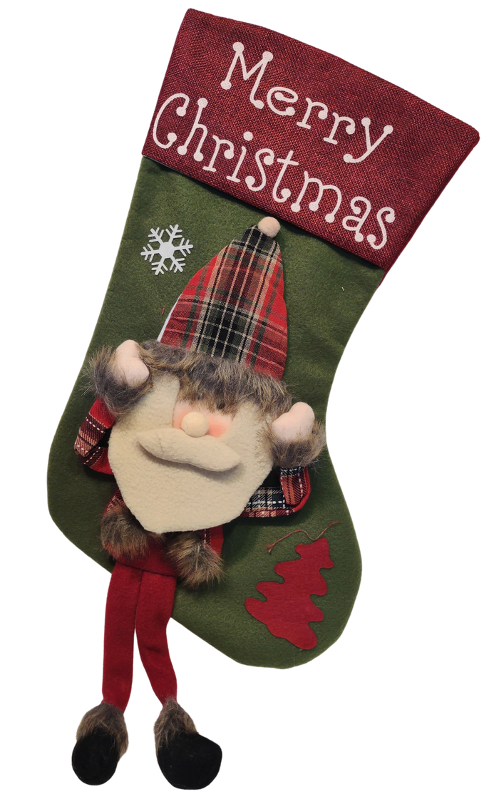 Christmas Stocking with Santa, Reindeer or Snowman Applique & Long Legs
