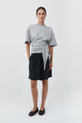 Cotton Jersey Split Back Tee - Light Grey Marle