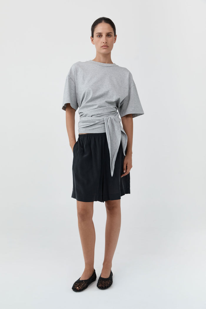 Cotton Jersey Split Back Tee - Light Grey Marle