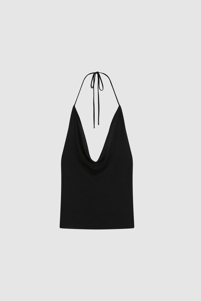 Cowl Halter Knit Top - Black