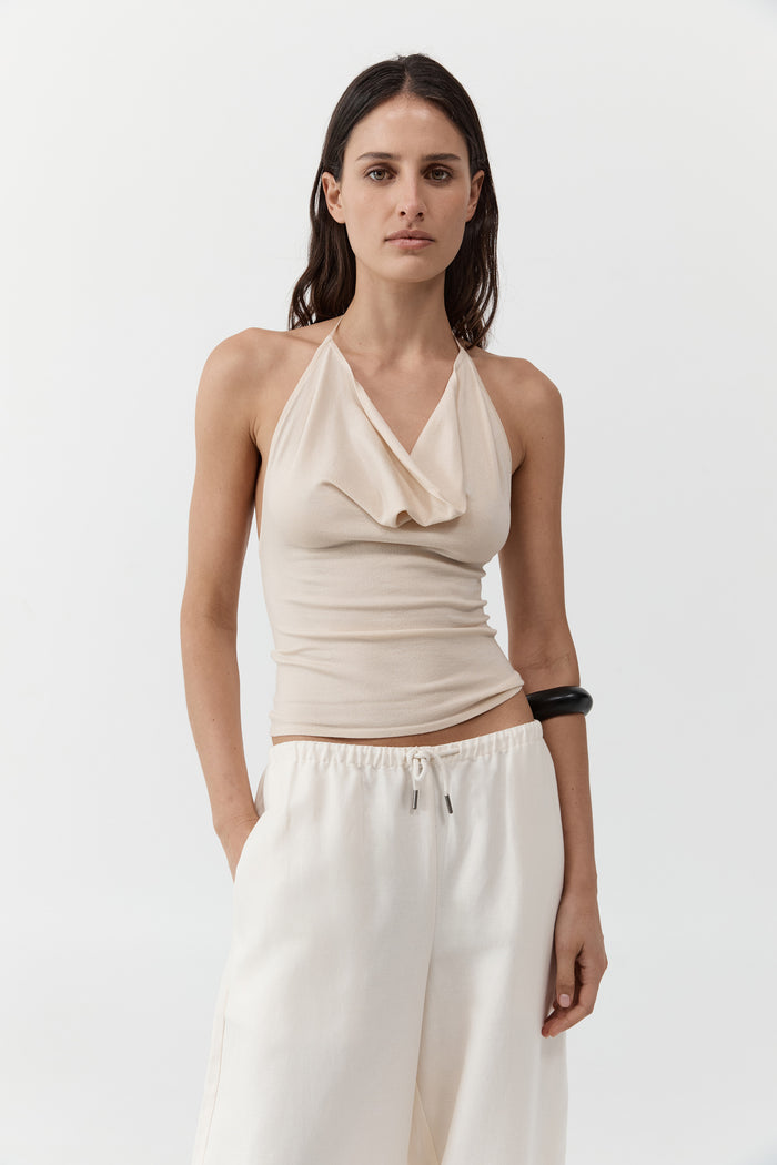 Cowl Halter Knit Top - Shell