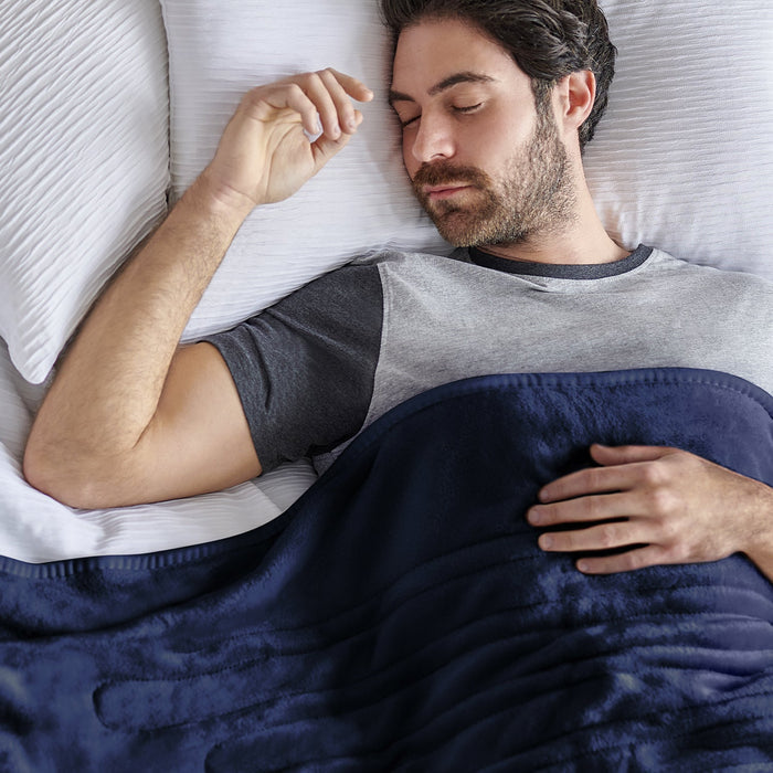 Double Fleece & Sherpa Electric Heated Throw - Navy