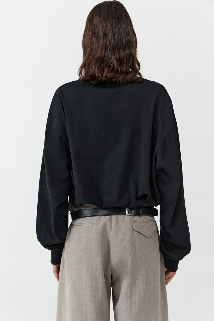 Drawstring Long Sleeve Top - Black