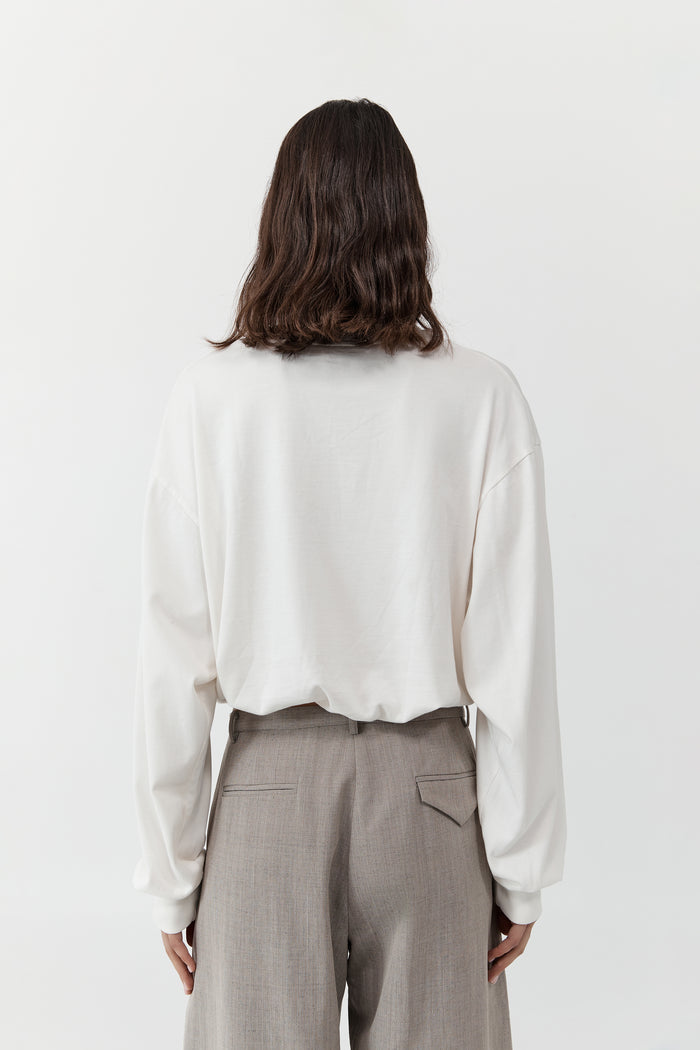 Drawstring Long Sleeve Top - Off White