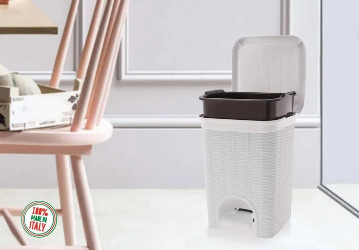 Elegance - White 6 Litre Pedal Dustbin With Plastic Bucket Inside For Home, Kitchen, Office Use