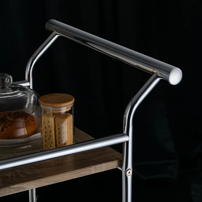 Elegant Ebony Serving Cart With Brass Accents