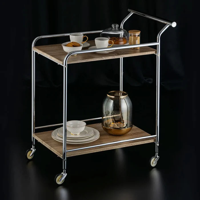 Elegant Ebony Serving Cart With Brass Accents
