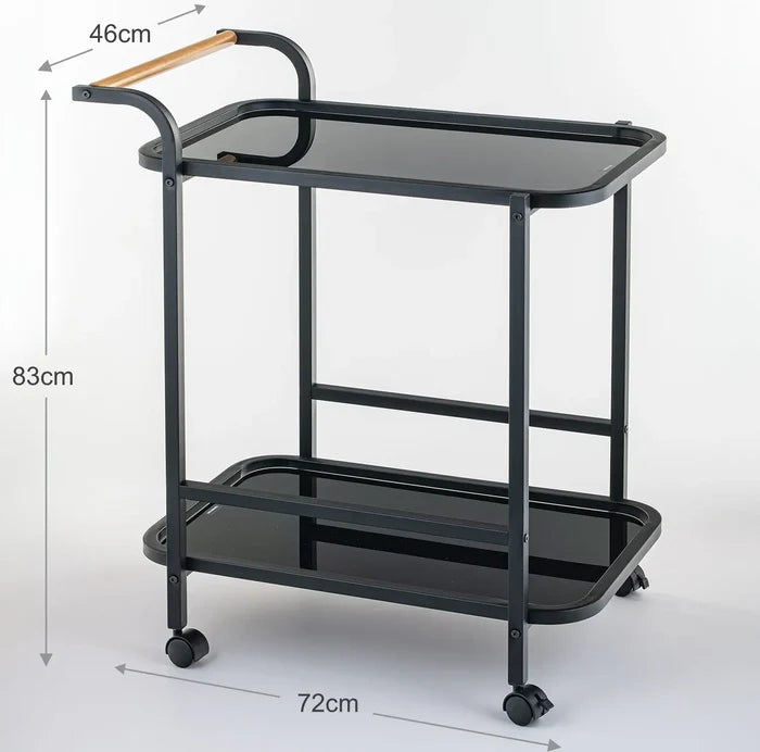 Elegant Glass Serving Cart With Black Metal Detailing