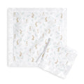 The aden + anais essentials cotton muslin security blankets, a 2-pack, feature charming brown bunnies with green and pink foliage. One blanket is unfolded and the other folded. Made from 100% cotton muslin with white satin borders, theyre perfect for newborns and toddlers.