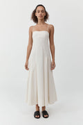 Everyday Cotton Pleat Dress - Ecru Stripe