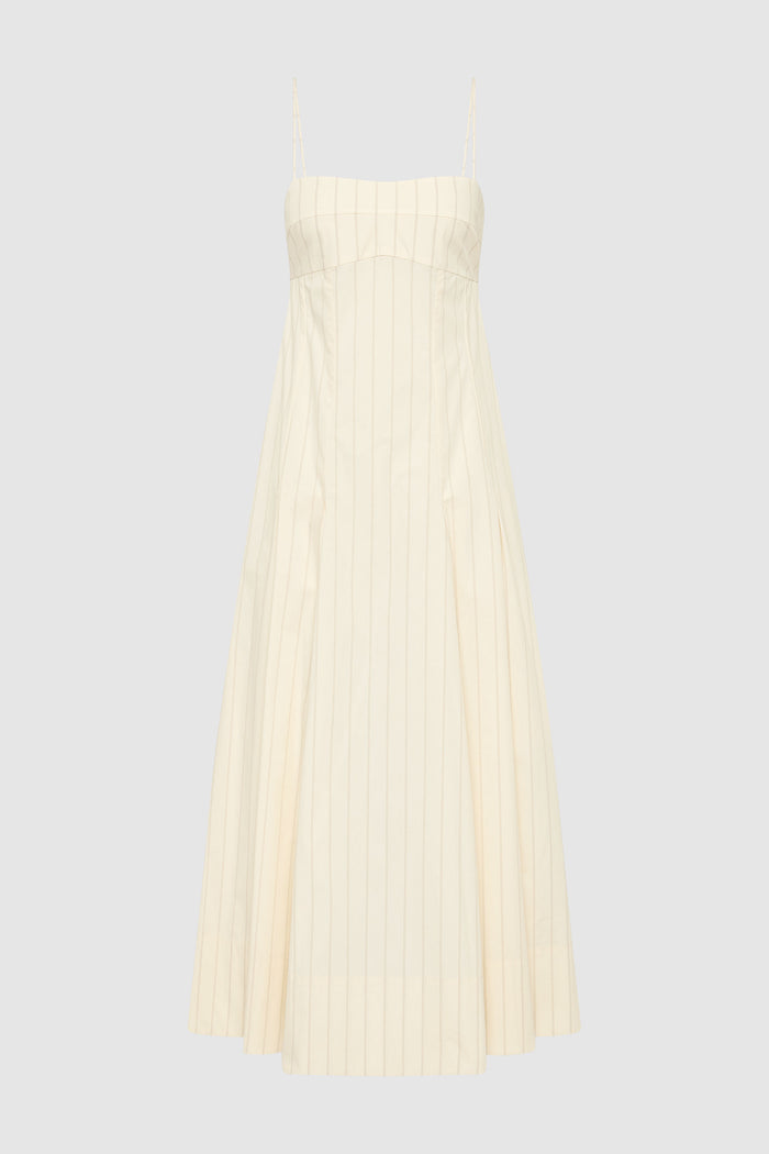 Everyday Cotton Pleat Dress - Ecru Stripe