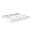 The Child Craft F06401 Full-Size Bed Rails in Brushed Cotton feature a white wooden frame, pine wood rails, slatted support, and a rectangular headboard and footboard, displayed against a plain white background.
