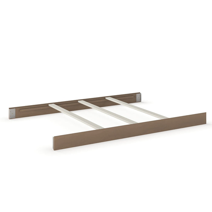 The Child Craft F06401 Full-Size Bed Rails in Dusty Heather feature sturdy pine construction and metal support slats, with a headboard and footboard design, shown on a white background.