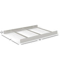 The Child Craft F06401 Full-Size Bed Rails in Gentle Gray are made from sturdy pine wood. Shown without a mattress, the rails measure 76" W x 54" D x 5.25" H and feature horizontal and vertical support slats.