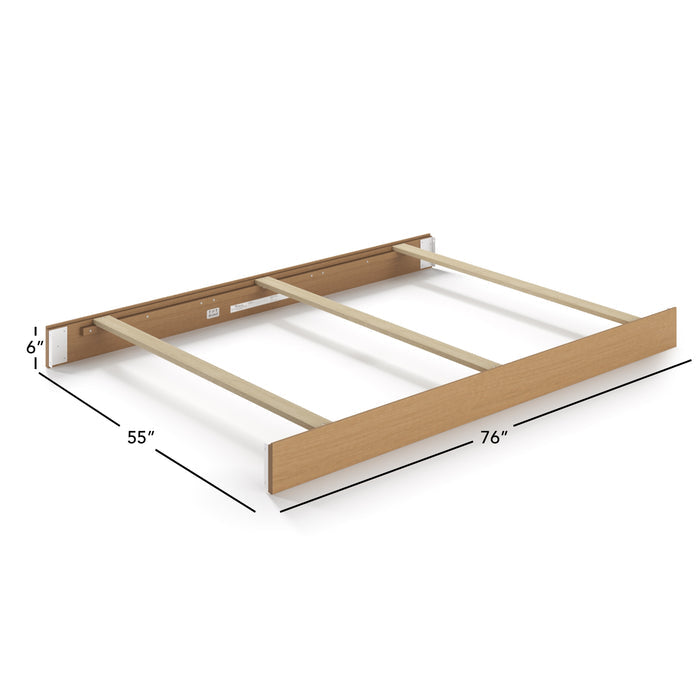 The Child Craft F06424 Full-Size Bed Rails in Biscotti feature three support slats and measure 76"W x 55"D x 6"H. Shown on a white background with labeled dimensions.