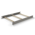 The Child Craft F06424 Full-Size Bed Rails in Lunar Gray feature three wooden slats and a sturdy metal headboard and footboard, ideal for use with a crib conversion kit or as part of a full-size bed rail system.