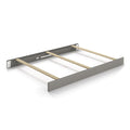 The Child Craft F06434 Full-Size Bed Rail in Lunar Grey is shown on a white background. This modern gray metal and wood rail features three wooden support slats, along with sturdy low-profile headboard and footboard for stability.