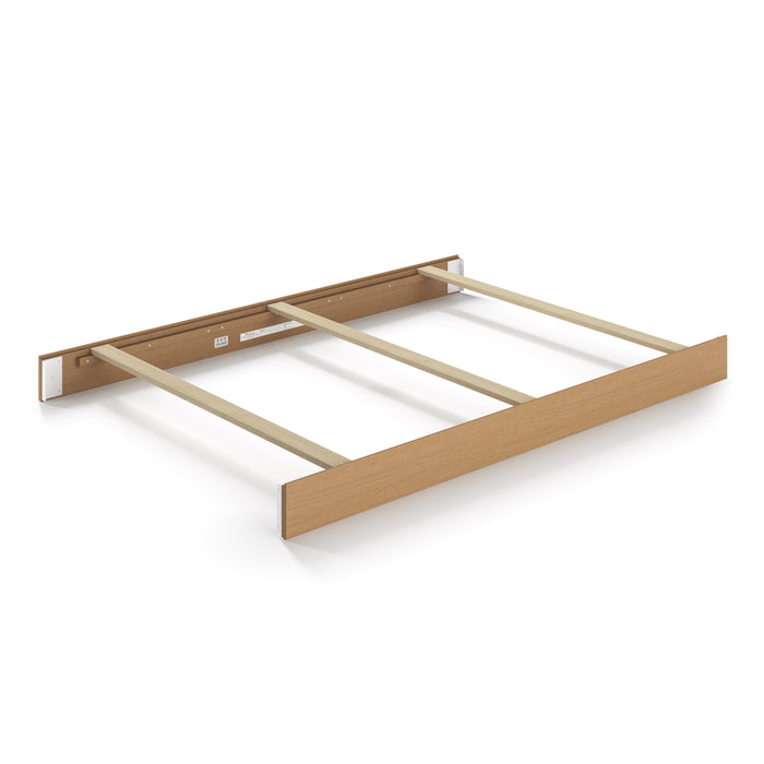 The Child Craft F06434 Full-Size Bed Rails in Biscotti feature three horizontal support slats and a light wood finish, shown on a white background—ideal as sturdy wooden bed rails for any full-size bed.