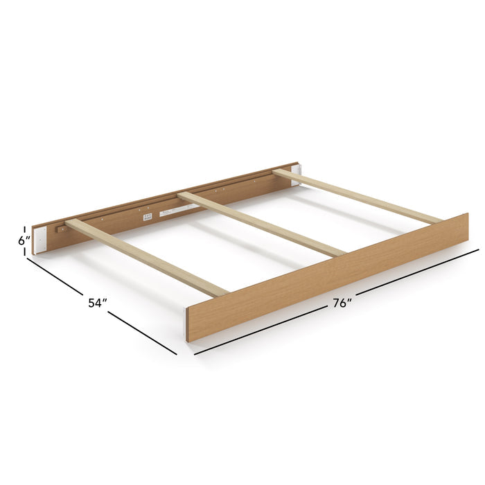 The Child Craft F06434 Full-Size Bed Rails in Biscotti, with three support slats, measure 76"W x 54"D x 6"H. Shown on a white background.