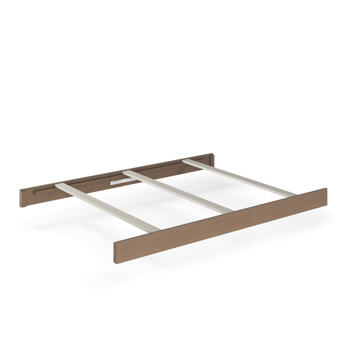 The Child Craft F06464 Full-Size Bed Rail in Dusty Heather features two bed rails, an end rail, and three metal slats for easy full-size bed or crib conversion, shown on a white background.