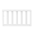 The Child Craft F09501 Toddler Guard Rail in Matte White features strong wood construction and vertical slats to prevent falls. The side-view image highlights its simple, modern design.