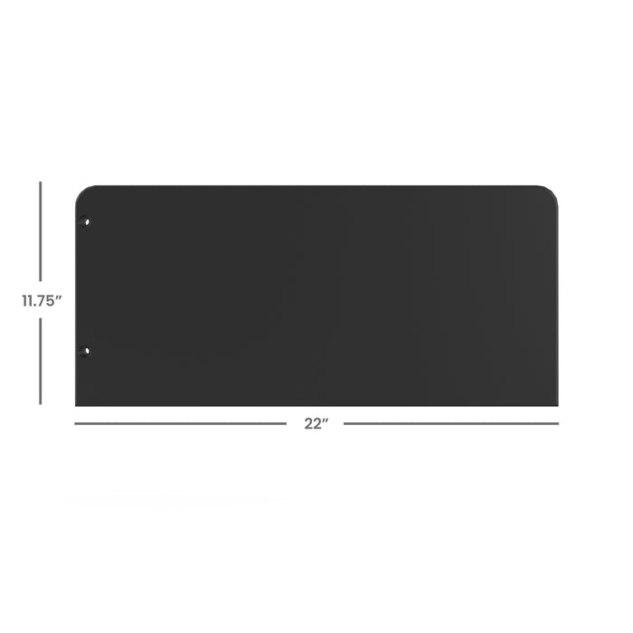 The Child Craft F09505 Toddler Guard Rail in Caviar Black is a rectangular panel (11.75" H x 22" W) with two mounting holes on the left edge—ideal as a replacement part for your crib or toddler guard rail.