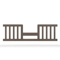 The Child Craft F09514 Toddler Guard Rail in Dapper Grey features vertical slats, an open center with a horizontal support bar, and is designed for easy crib-to-toddler bed conversion while providing added safety for your child.