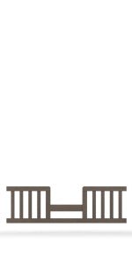 The Child Craft F09514 Toddler Guard Rail in Dapper Grey features two side sections with vertical slats and a lower central opening, resembling a gate, and is shown against a white background.