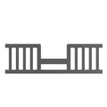 A simple cool gray illustration of the Child Craft F09514 Toddler Guard Rail, featuring a flat rail with vertical supports and a central gap connected by a sturdy horizontal beam.