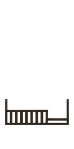 A simple black outline of the Child Craft F09554 Toddler Guard Rail in Slate, shown from the side with vertical slats like a crib or toddler bed conversion, set against a white background.