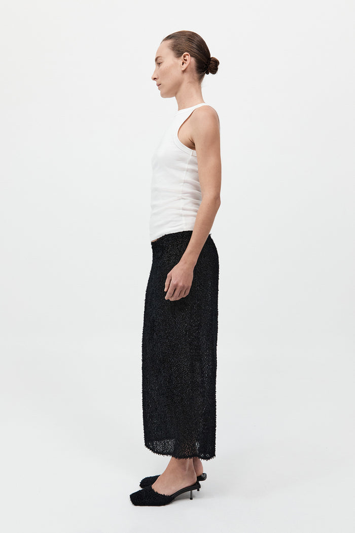 Feathered Silk Skirt - Black