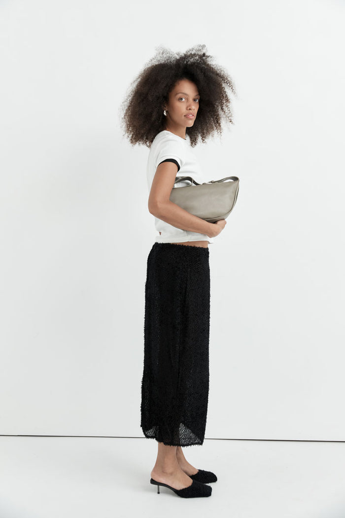 Feathered Silk Skirt - Black