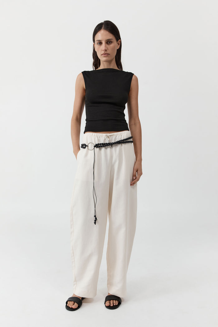 Fine Drawstring Relaxed Pants - Ivory