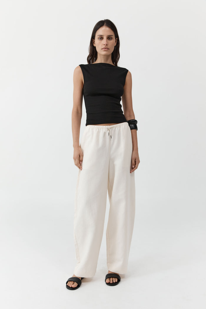 Fine Drawstring Relaxed Pants - Ivory