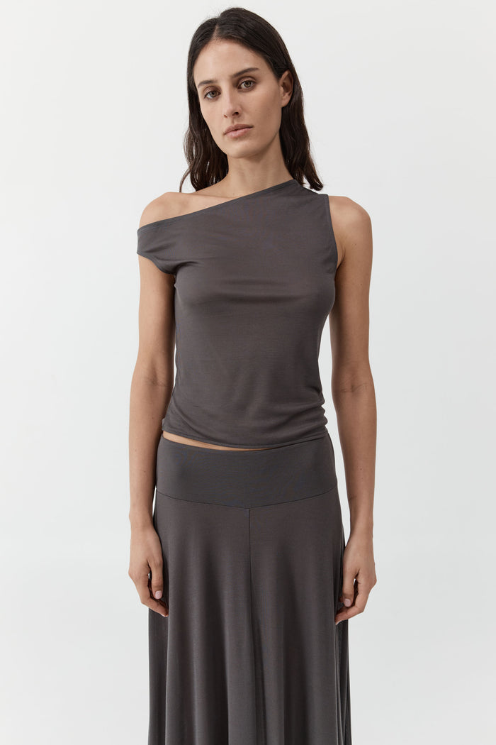 Fine Jersey Asymm Top - Soot