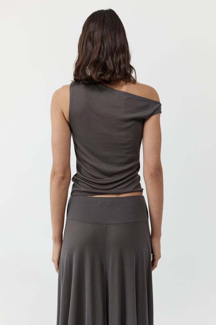 Fine Jersey Asymm Top - Soot