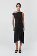 Fine Jersey Off Shoulder Dress - Charcoal