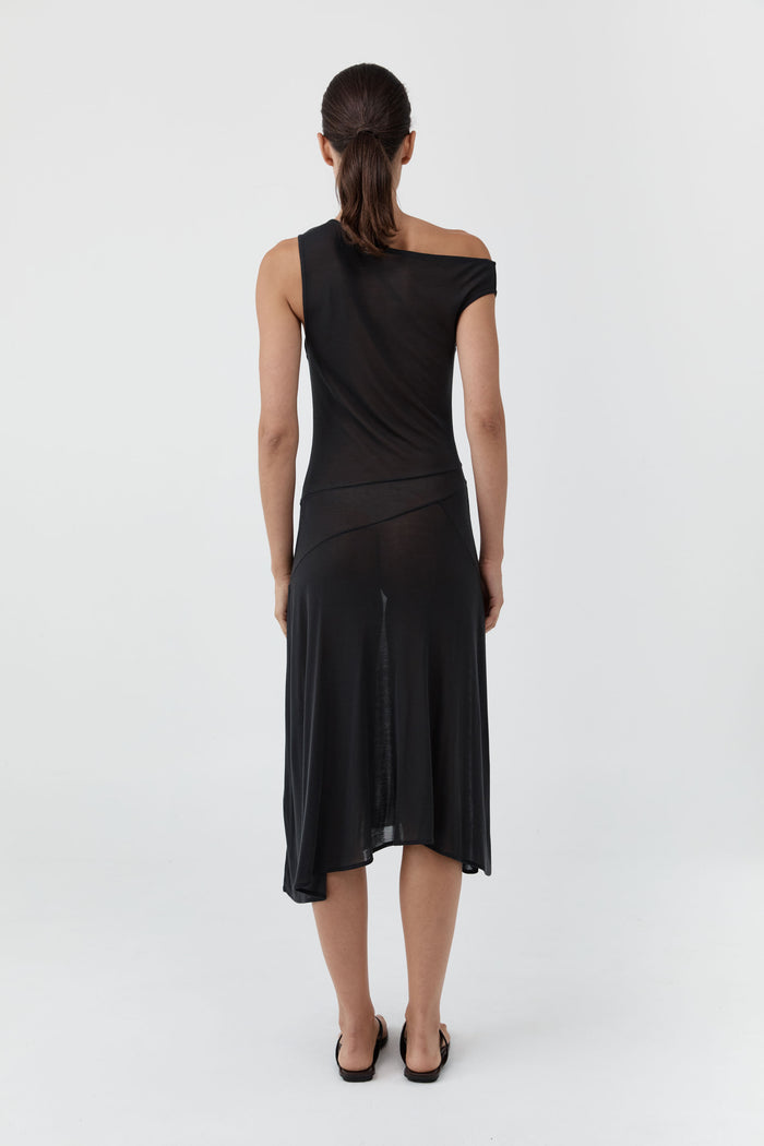 Fine Jersey Off Shoulder Dress - Charcoal