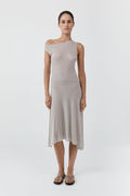 Fine Jersey Off Shoulder Dress - Soft Ash